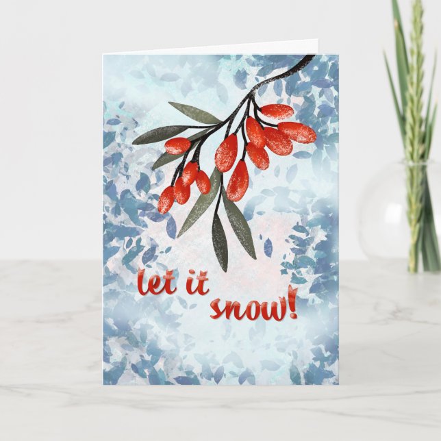 Tarjeta Let It Snow! Watercolor Winter Berries Greeting (Anverso)