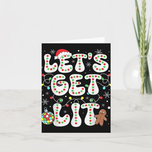 Tarjeta Let S Get Lit Funny Christmas Lights Xmas Pajamas  (Anverso)