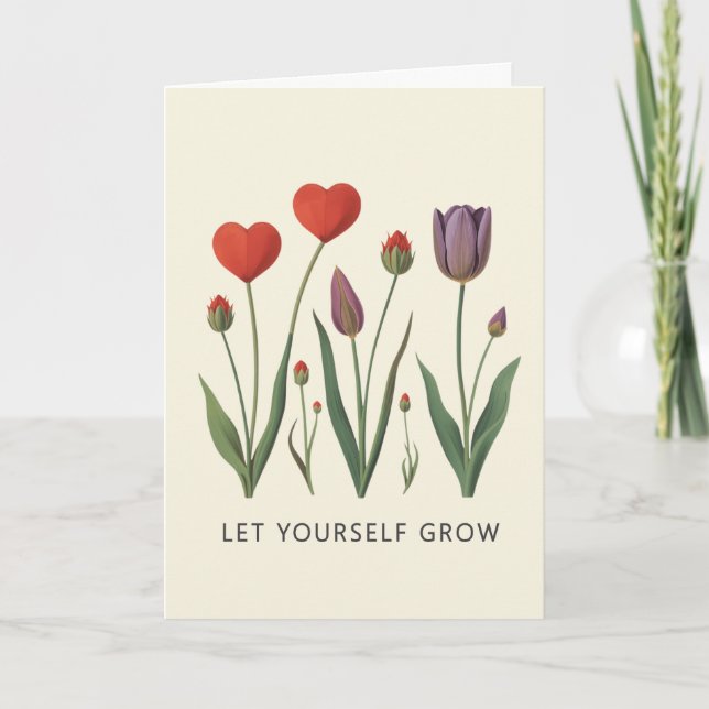 Tarjeta Let Yourself Grow Floral Heart Tulips Art (Anverso)