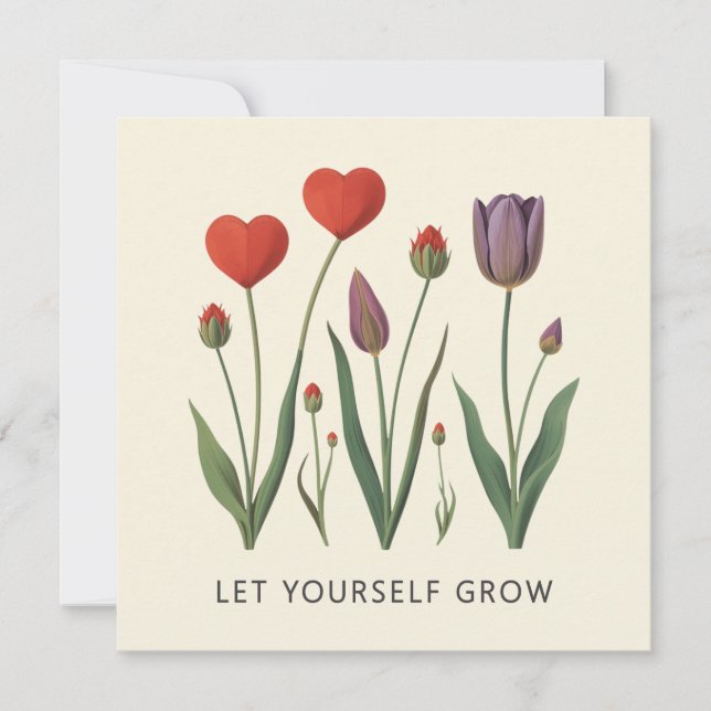 Tarjeta Let Yourself Grow Floral Heart Tulips Art (Anverso)