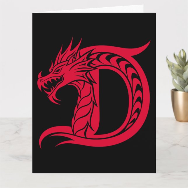 Tarjeta Letra D con estilo dragón, alfabeto dragón, monogr (Planta pequeña)