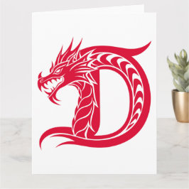 Tarjeta Letra D con estilo dragón, alfabeto dragón, monogr