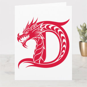Tarjeta Letra D con estilo dragón, alfabeto dragón, monogr