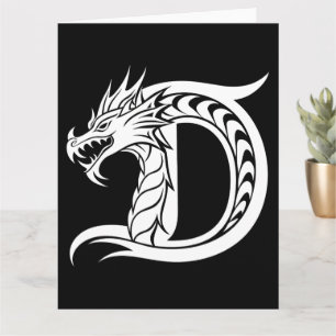 Tarjeta Letra D con estilo dragón, alfabeto dragón, monogr