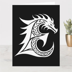 Tarjeta Letra estilo dragón E, alfabeto dragón, monograma