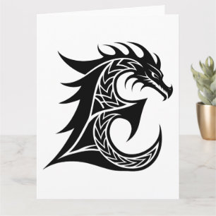 Tarjeta Letra estilo dragón E, alfabeto dragón, monograma