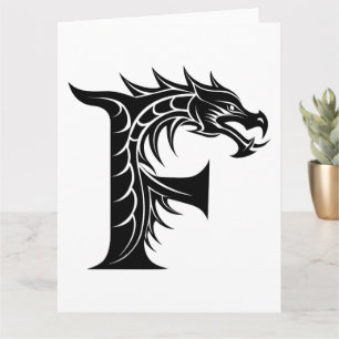 Tarjeta Letra estilo dragón F, alfabeto dragón, monograma