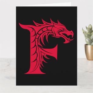 Tarjeta Letra estilo dragón F, alfabeto dragón, monograma