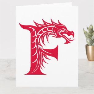 Tarjeta Letra estilo dragón F, alfabeto dragón, monograma