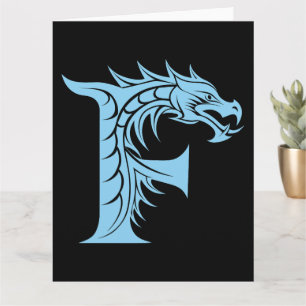 Tarjeta Letra estilo dragón F, alfabeto dragón, monograma