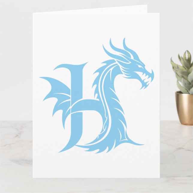 Tarjeta Letra estilo dragón H, alfabeto dragón, monograma (Planta pequeña)