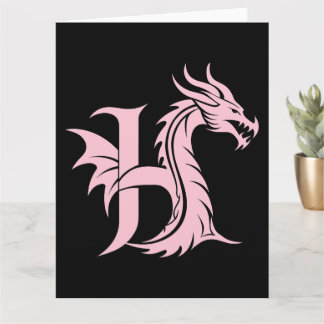 Tarjeta Letra estilo dragón H, alfabeto dragón, monograma