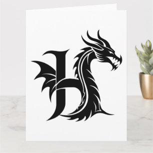 Tarjeta Letra estilo dragón H, alfabeto dragón, monograma