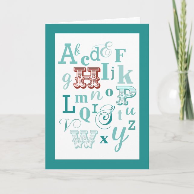 Tarjeta Letra H Nombre Inicial Alfabeto Cumpleaños Verde a (Anverso)