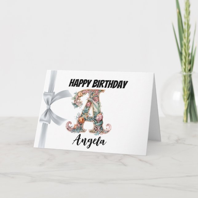 Tarjeta Letra monograma "A" Feliz Cumpleaños (Anverso)