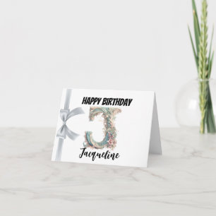 Tarjeta Letra monograma "J" Feliz Cumpleaños