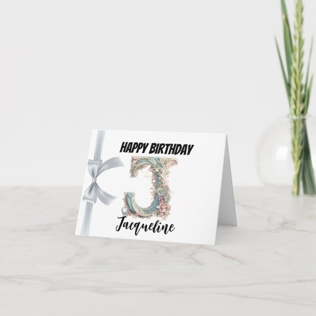 Tarjeta Letra monograma "J" Feliz Cumpleaños (Anverso)