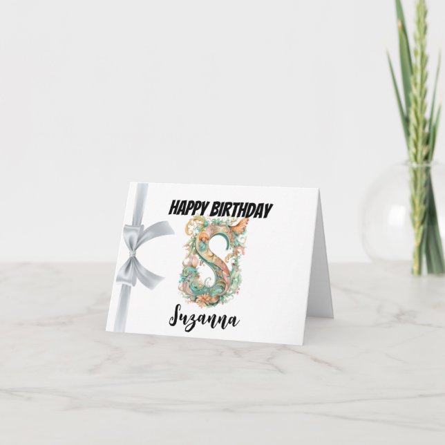 Tarjeta Letra monograma "S" Feliz Cumpleaños (Anverso)
