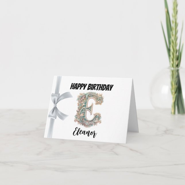 Tarjeta Letra monogramada "E" Cumpleaños feliz (Anverso)