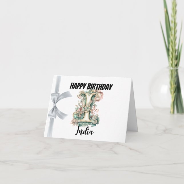 Tarjeta Letra monogramada "I" Feliz cumpleaños (Anverso)