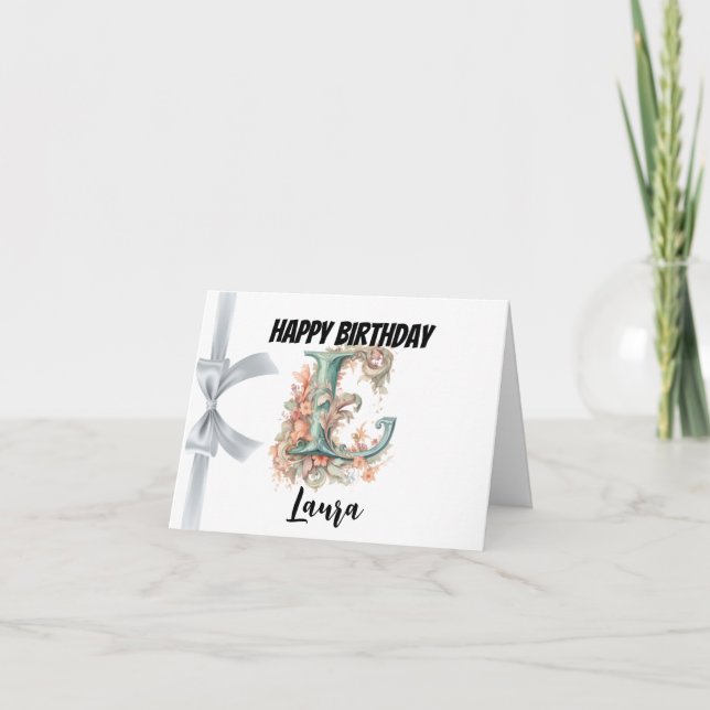 Tarjeta Letra monogramada "L" Cumpleaños feliz (Anverso)