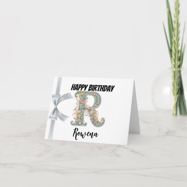 Tarjeta Letra monogramada "R" Cumpleaños feliz (Anverso)