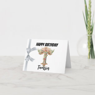 Tarjeta Letra monogramada "T" Feliz cumpleaños