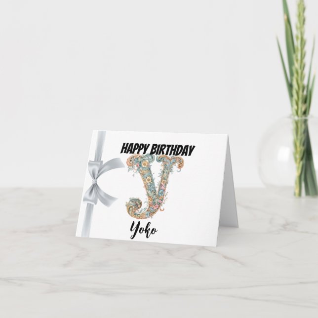 Tarjeta Letra monogramada "Y" Cumpleaños feliz (Anverso)