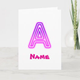 Tarjeta Letra Neon A Monograma Brillante Rosa Purpura Inic