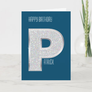 Tarjeta Letra P de plata azul