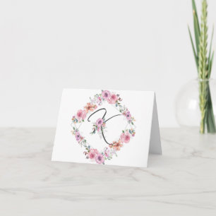 Tarjeta Letra rosa floral wreath K Note Card