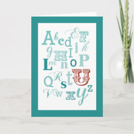 Tarjeta Letra U nombre inicial alfabeto cumpleaños Verde a