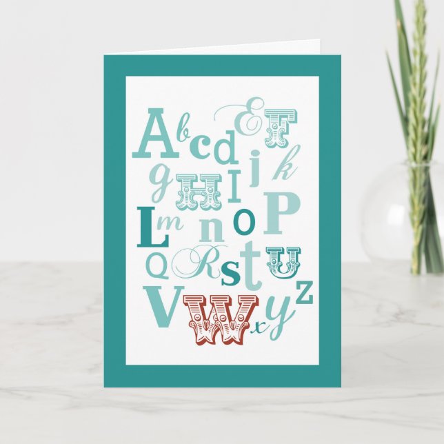 Tarjeta Letra W Nombre inicial Alfabeto Cumpleaños Verde a (Anverso)