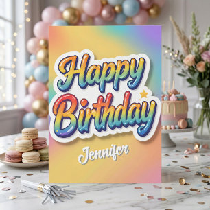 Tarjeta Letras de Burbuja 3D con Degradado de Pastel Feliz