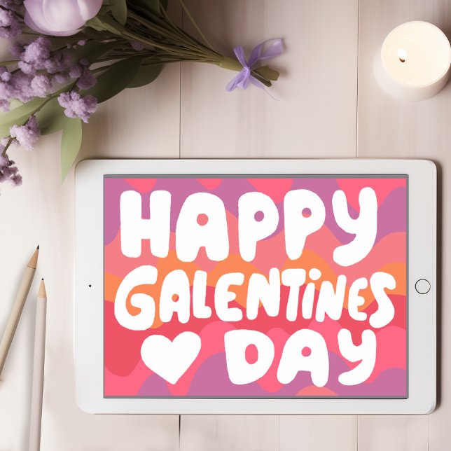 Tarjeta Letras de burbuja galentina digital retro rosa (Galentine Bubble Letters Cute Pink Retro Digital Card Email Virtual Online Happy Galentines Day 
)