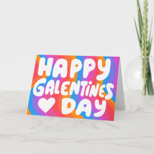 Tarjeta Letras de burbuja galentina Rainbow Groovy Retro