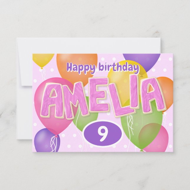 Tarjeta letras de corte rosa galletas cumpleaños Amelia (Anverso)
