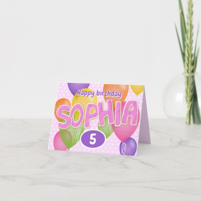 Tarjeta letras de corte rosa galletas cumpleaños de Sophia (Anverso)