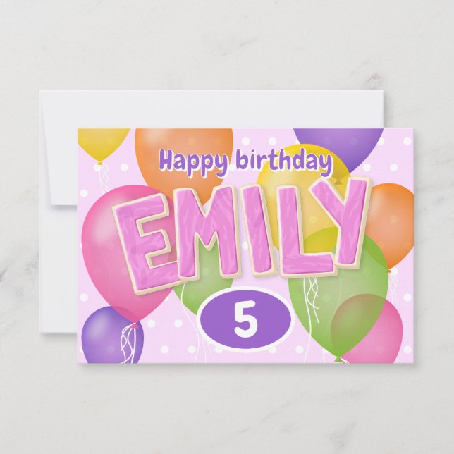 Tarjeta letras de corte rosa galletas cumpleaños Emily (Anverso)