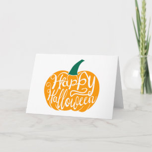 Tarjeta Letras de Feliz Halloween en calabaza tallada