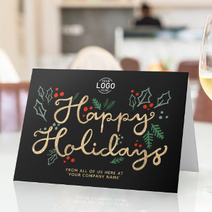 Tarjeta Letras de Logotipo de Negocio Dorado Felices Fiest