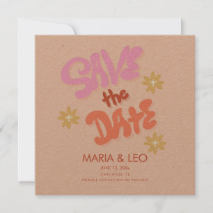 Tarjeta Letras Dibujadas a Mano Groovy para Guardar la Fec