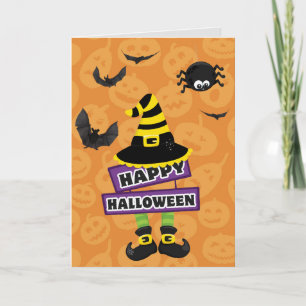Tarjeta Letrero de Bruja de Jack O Lantern Halloween