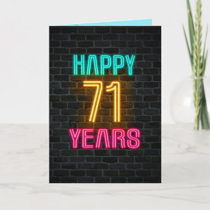 Tarjeta Letrero de neón en ladrillo para 71 cumpleaños
