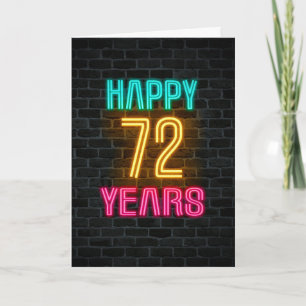 Tarjeta Letrero de neón en ladrillo para 72 cumpleaños