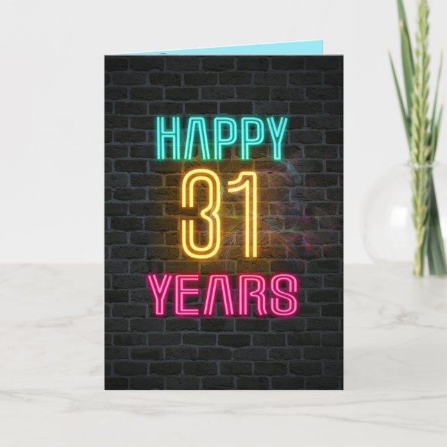 Tarjeta Letrero de neón en ladrillo para cumpleaños 31 (Anverso)