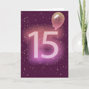 Tarjeta Letrero neón de cumpleaños 15 y globo