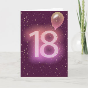 Tarjeta Letrero neón de cumpleaños 18 y globo