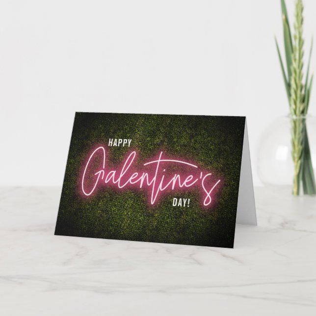 Tarjeta Letrero Neon de Galentine Día de San Valentín (Anverso)