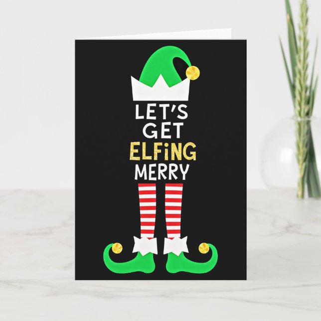 Tarjeta Lets Get Elfing Merry Funny Elf Christmas Card (Anverso)
